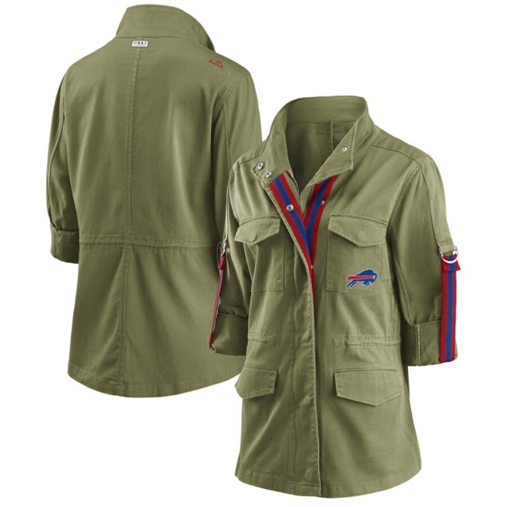 Buffalo Bills Olive Green Military Style Utility Jacket Women's L Wear By EA - Picture 3 of 5